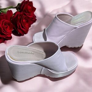 Lemonade Light Pink Platform Wedge Slide Mules